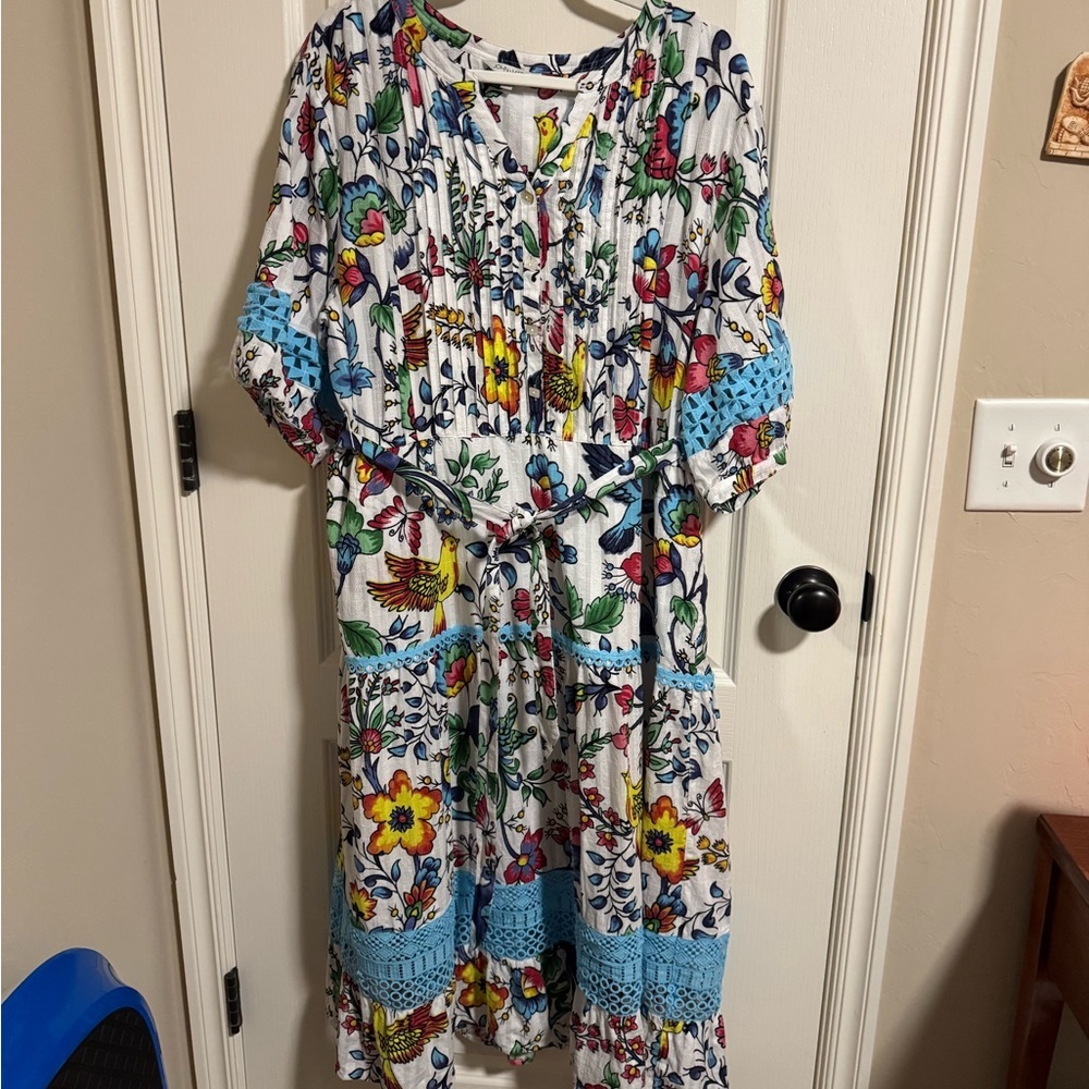 John Mark Colorful Bird Print Dress – Artsy Boho Midi